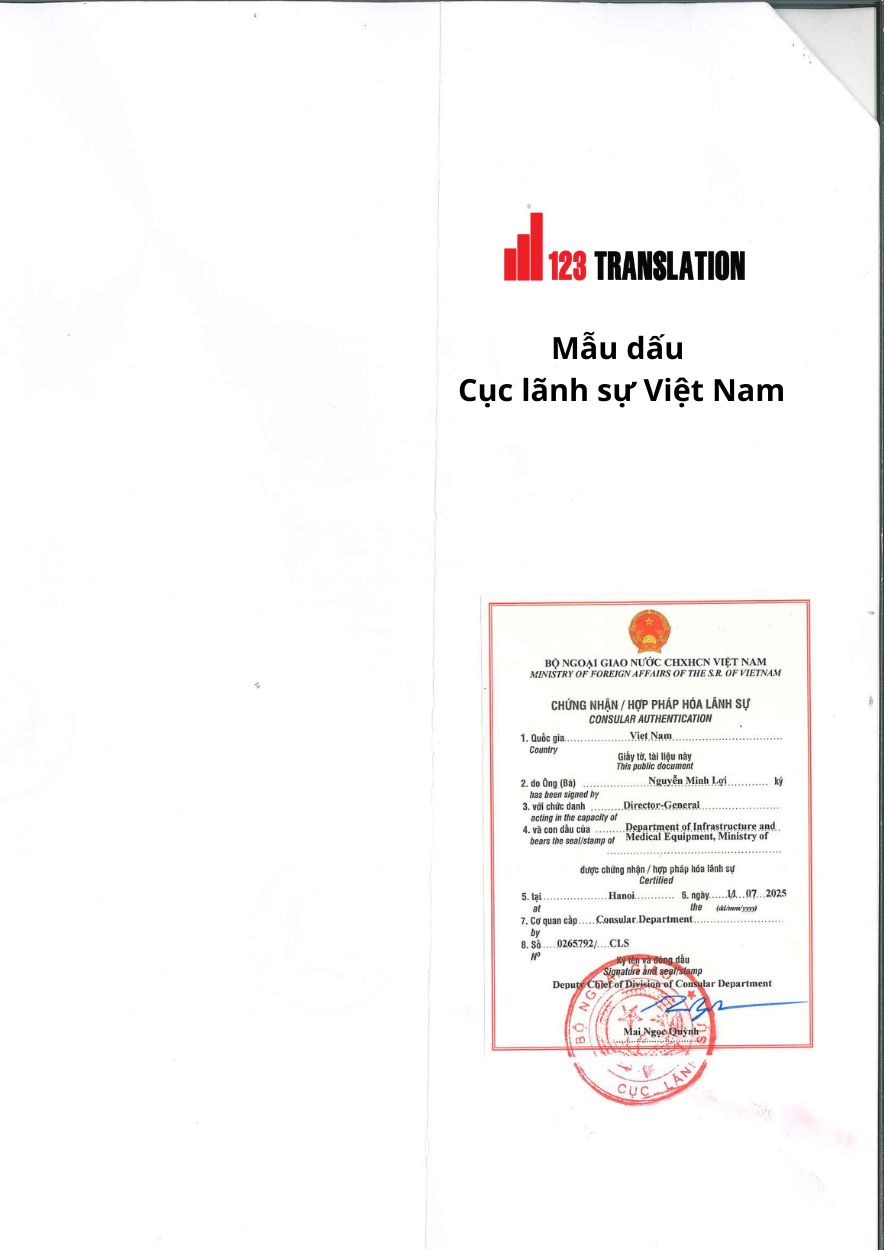 Mẫu dấu hợp pháp hoá lãnh sự Đài Loan Dịch thuật 123 đã làm cho Khách Hàng