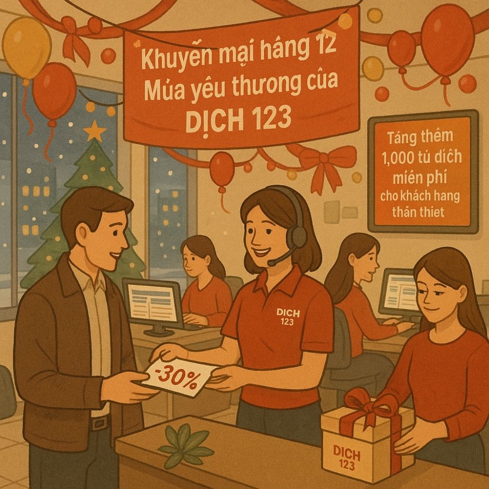Khuyến mại tháng 12 – cơ hội vàng để xử lý trọn gói dịch thuật, công chứng và hợp pháp hóa lãnh sự tại Dịch 123 với sự chăm sóc tận tâm và chuyên nghiệp.
