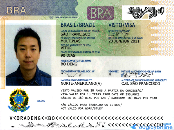 Mẫu visa Brazil